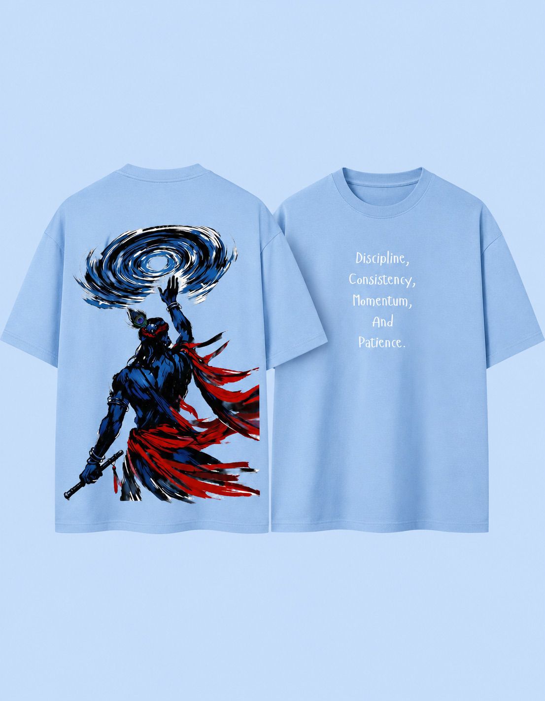 Krishna Divine Oversized Graphic T-Shirt – Sky Blue