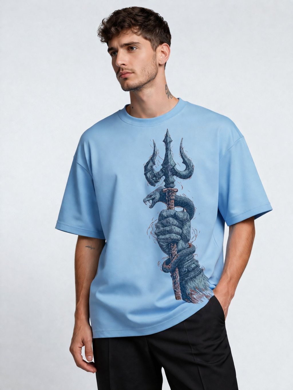 Trishul Force Graphic T-Shirt – Sky Blue Edition