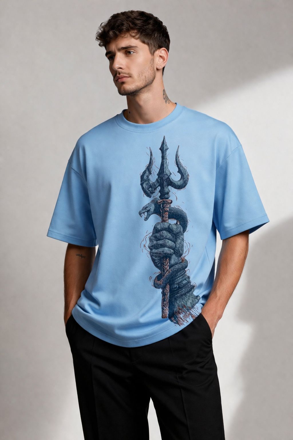 Trishul Force Graphic T-Shirt – Sky Blue Edition